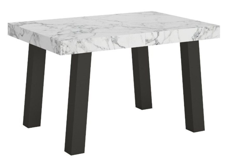 Table extensible 4 à 10 places L 130 à 234 cm effet marbre blanc et pieds métal anthracite Bidy - Photo n°1