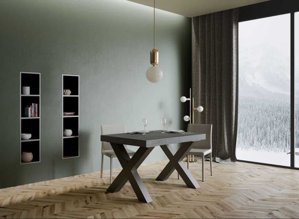 Table extensible 4 à 10 places L 130 à 234 cm gris béton et pieds métal gris foncé Fario - Photo n°3