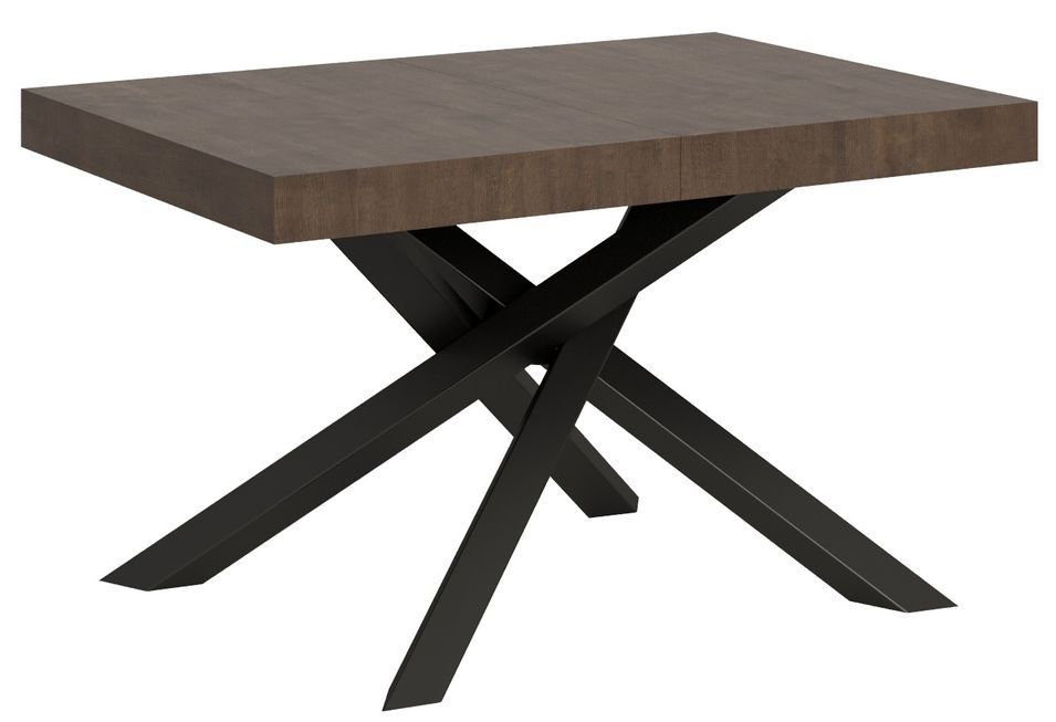 Table extensible 4 à 18 personnes bois foncé et pieds entrelacés anthracite L 130 à 390 cm Artemis - Photo n°1