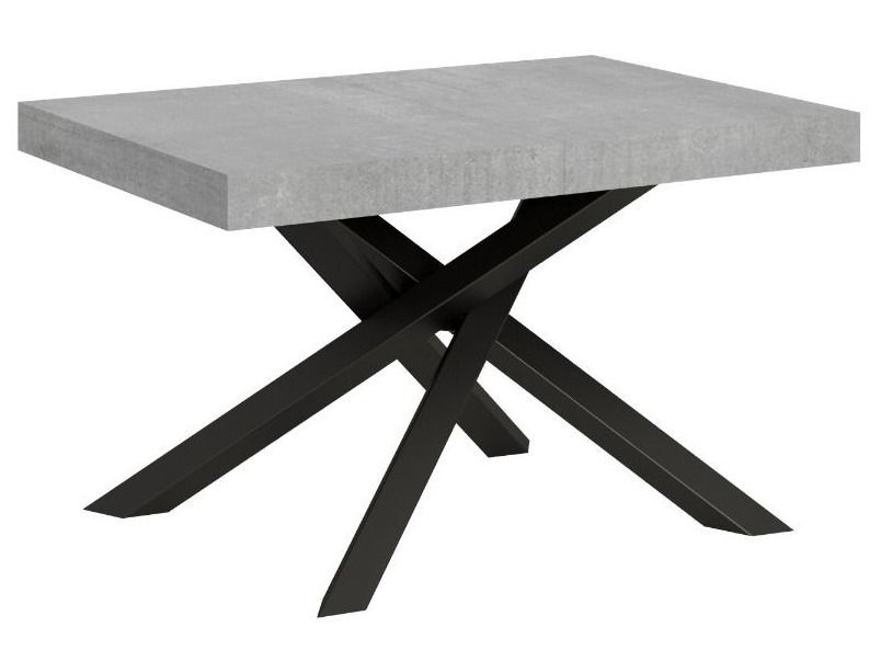 Table extensible 4 à 18 personnes gris effet béton et pieds entrelacés anthracite L 130 à 390 cm Artemis - Photo n°1