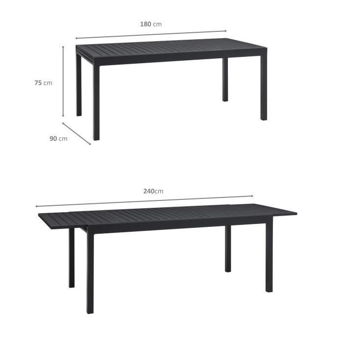 Table extensible 6 a 10 personnes - 180 -240 x 90 cm - Aluminium Gris - Photo n°2