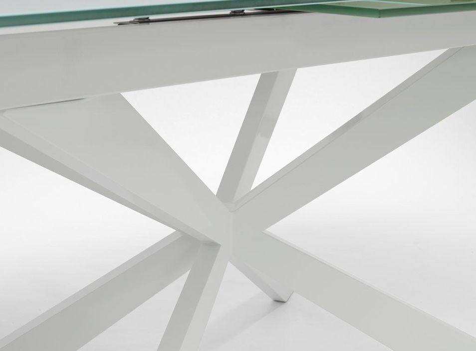 Table extensible 6 à 10 personnes L 160 à 200 cm verre laqué blanc et pieds métal blanc Okebi - Photo n°4