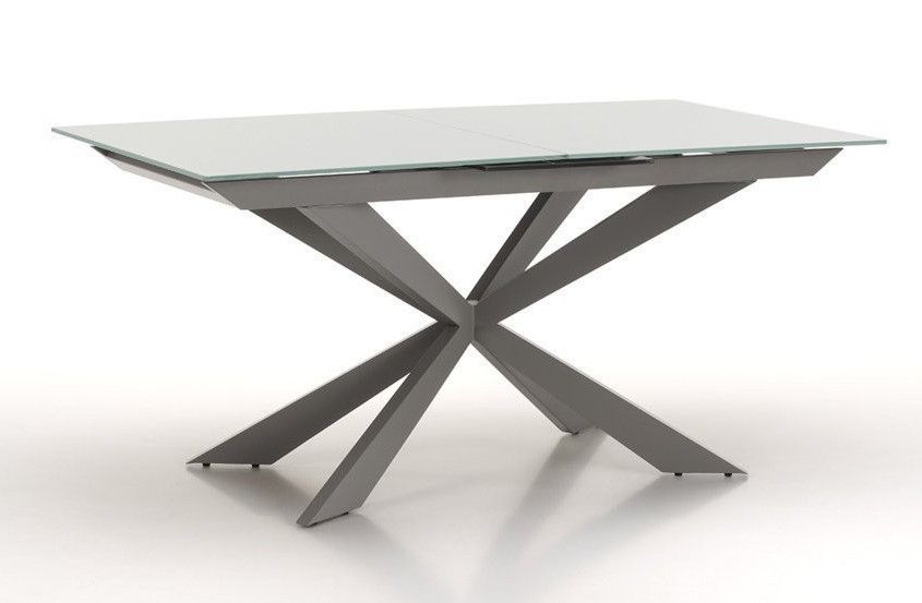 Table extensible 6 à 10 personnes L 160 à 200 cm verre laqué gris et pieds métal gris Okebi - Photo n°1