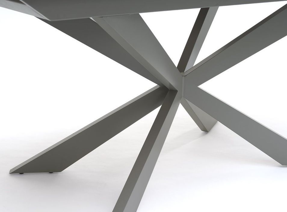 Table extensible 6 à 10 personnes L 160 à 200 cm verre laqué gris et pieds métal gris Okebi - Photo n°4