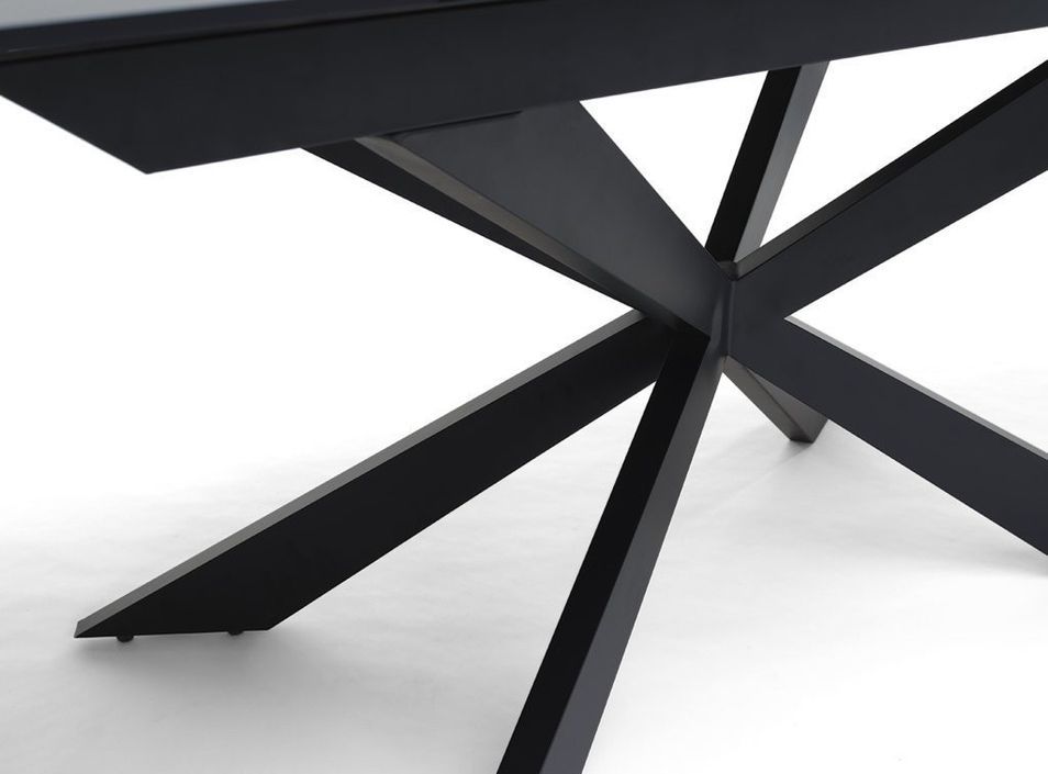 Table extensible 6 à 10 personnes L 160 à 200 cm verre laqué noir et pieds métal noir Okebi - Photo n°3