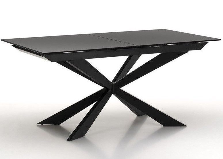 Table extensible 6 à 10 personnes L 160 à 200 cm verre laqué noir et pieds métal noir Okebi - Photo n°1