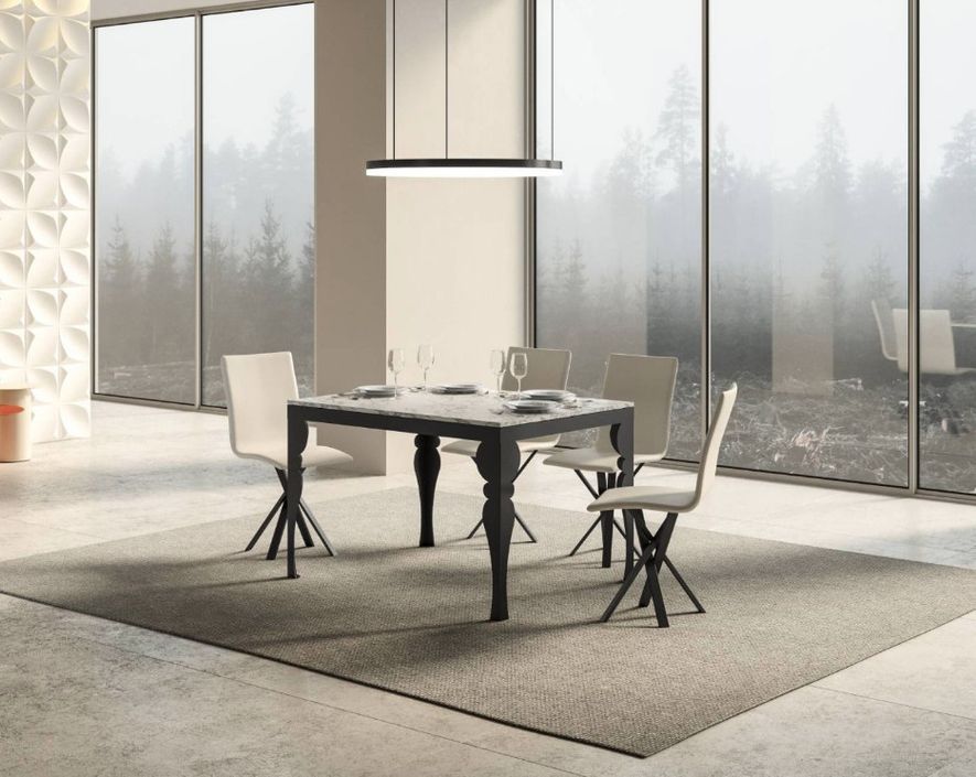 Table extensible 6 à 10 places L 120 à 224 cm blanc effet marbre et pieds gris foncé Patone - Photo n°2