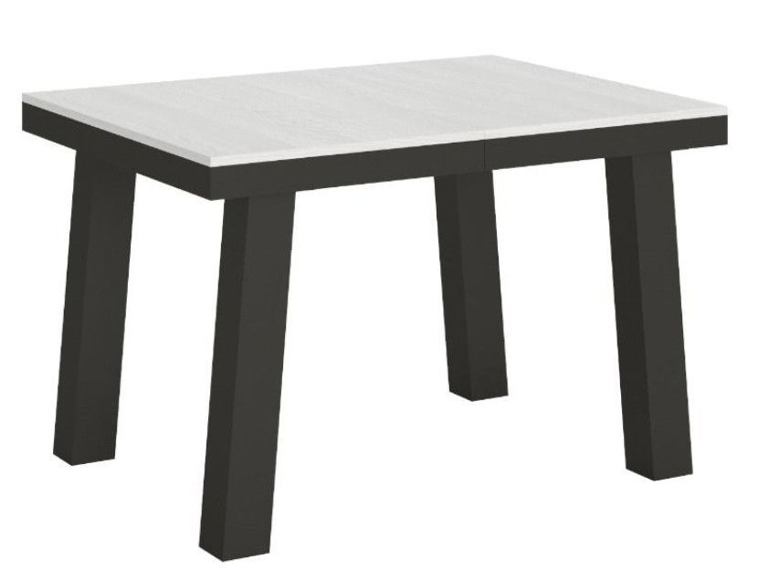Table extensible 6 à 10 places L 120 à 224 cm blanc et cadre métal anthracite Bidy - Photo n°1