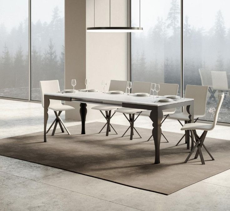 Table extensible 6 à 10 places L 120 à 224 cm bois blanc et pieds gris foncé Patone - Photo n°2