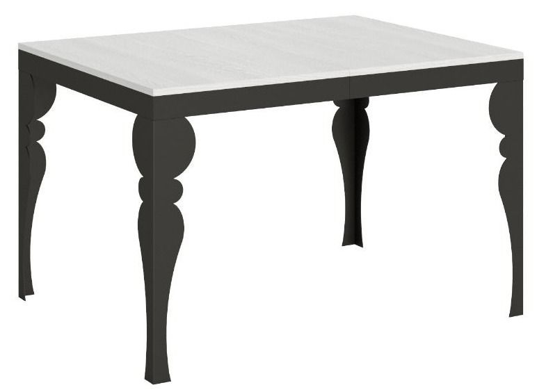 Table extensible 6 à 10 places L 120 à 224 cm bois blanc et pieds gris foncé Patone - Photo n°1