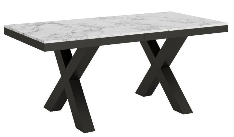 Table extensible 6 à 10 places L 120 à 224 cm effet marbre blanc et cadre métal gris foncé Tsara - Photo n°1
