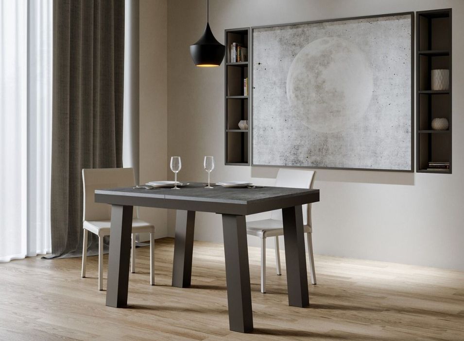 Table extensible 6 à 10 places L 120 à 224 cm gris béton et cadre métal anthracite Bidy - Photo n°2