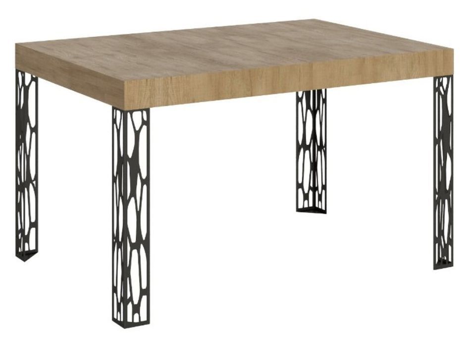 Table extensible 6 à 10 places L 130 à 234 cm bois clair et pieds métal gris foncé Gisa - Photo n°1