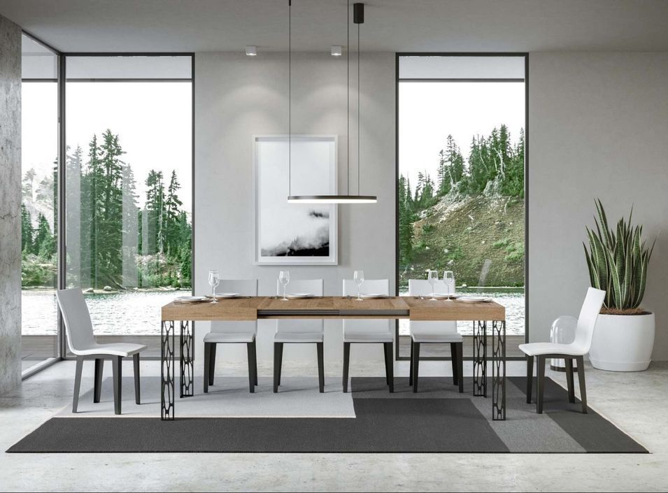 Table extensible 6 à 10 places L 130 à 234 cm bois clair et pieds métal gris foncé Gisa - Photo n°3