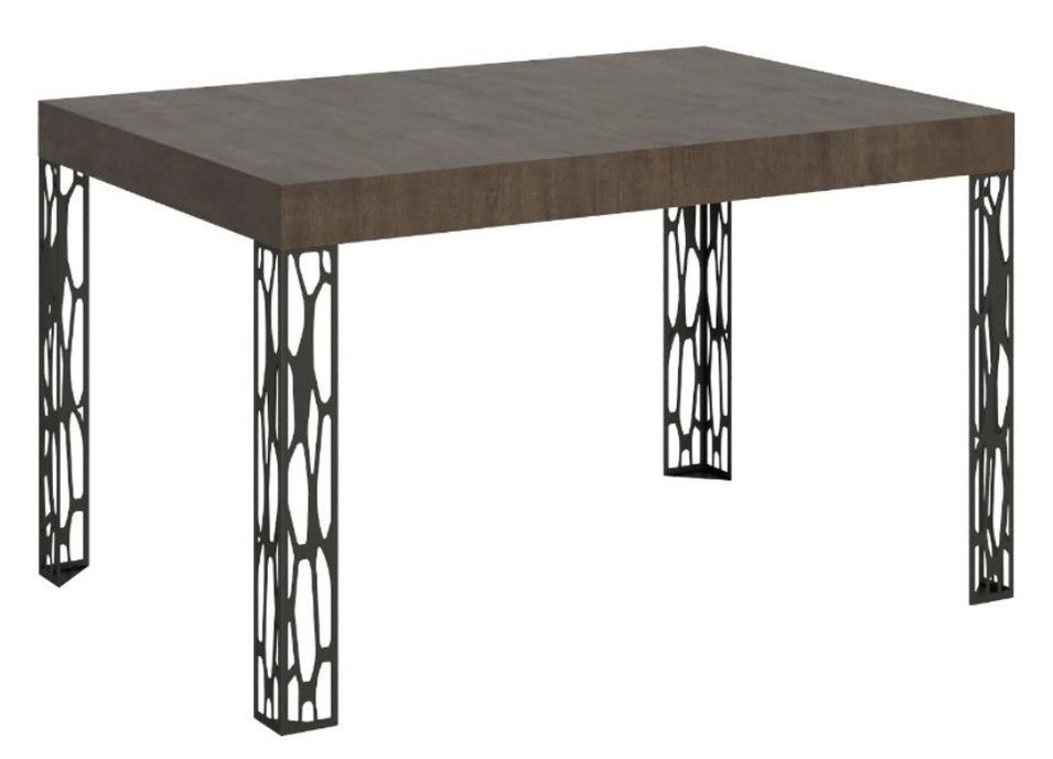 Table extensible 6 à 10 places L 130 à 234 cm bois foncé et pieds métal gris foncé Gisa - Photo n°1