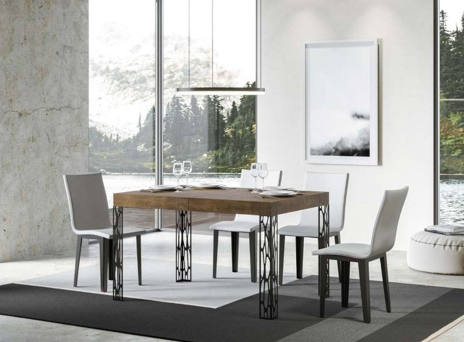 Table extensible 6 à 10 places L 130 à 234 cm bois foncé et pieds métal gris foncé Gisa - Photo n°2