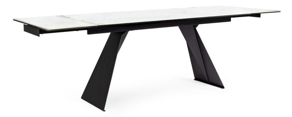 Table extensible 6 à 12 places en céramique blanc et acier noir Bakoa 160/240 cm - Photo n°1