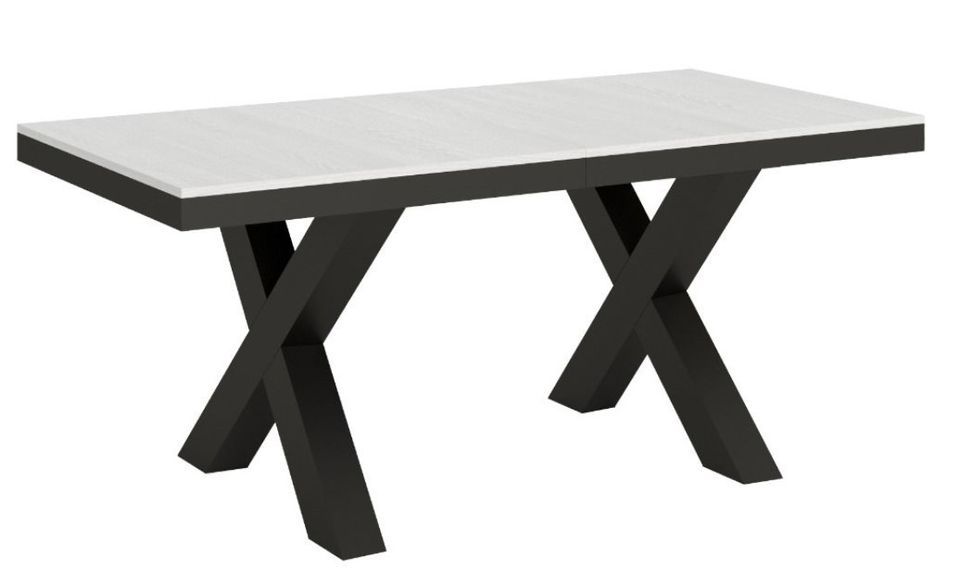 Table extensible 6 à 12 places L 160 à 264 cm blanc et cadre métal gris foncé Tsara - Photo n°1