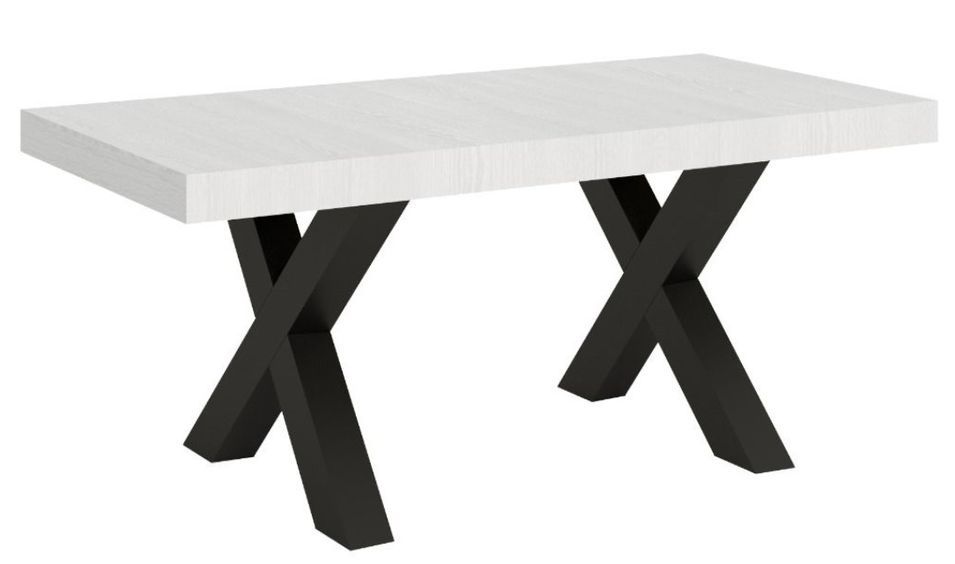 Table extensible 6 à 12 places L 160 à 264 cm blanc et pieds métal gris foncé Fario - Photo n°1