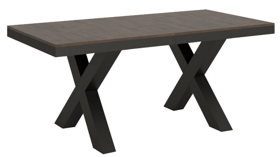 Table extensible 6 à 12 places L 160 à 264 cm bois foncé et cadre métal gris foncé Tsara - Photo n°1