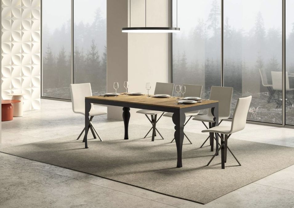 Table extensible 6 à 12 places L 160 à 264 cm bois naturel et pieds gris foncé Patone - Photo n°2