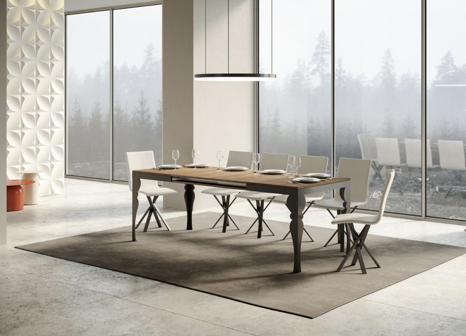 Table extensible 6 à 12 places L 160 à 264 cm bois naturel et pieds gris foncé Patone - Photo n°3
