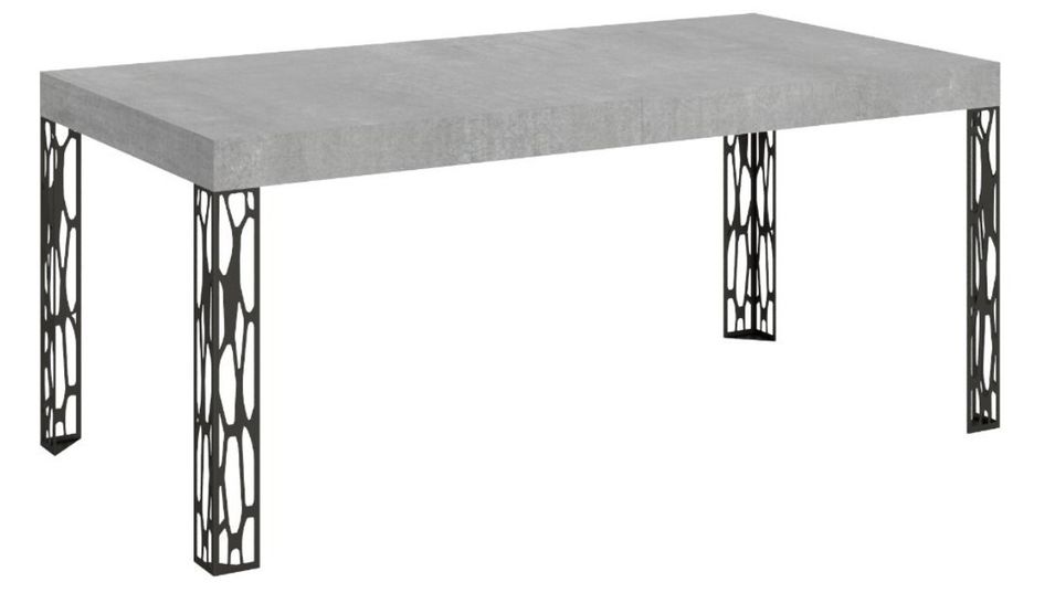 Table extensible 6 à 12 places L 160 à 264 cm gris béton et pieds métal gris foncé Gisa - Photo n°1