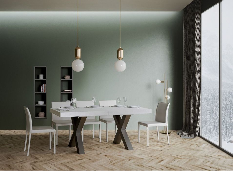 Table extensible 6 à 14 places L 180 à 284 cm blanc et pieds métal gris foncé Fario - Photo n°3