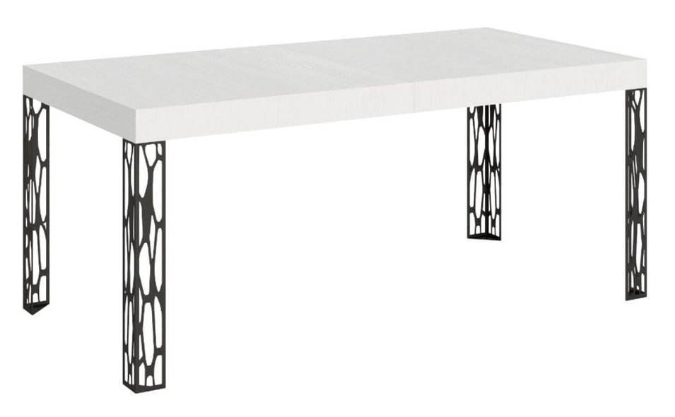 Table extensible 6 à 14 places L 180 à 284 cm blanc et pieds métal gris foncé Gisa - Photo n°1