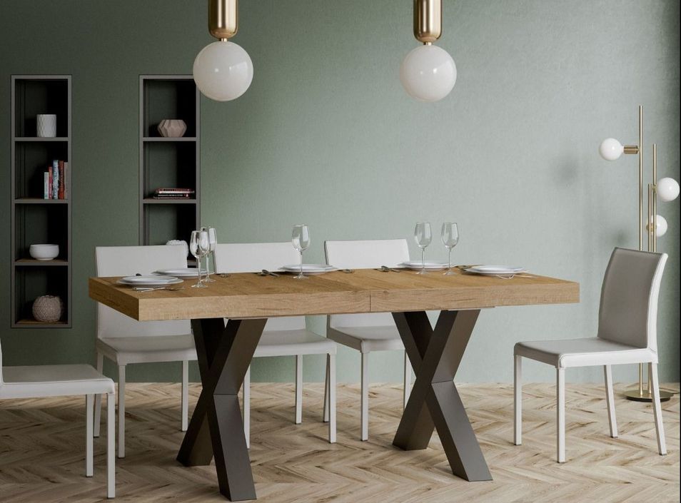 Table extensible 6 à 14 places L 180 à 284 cm bois clair et pieds métal gris foncé Fario - Photo n°4