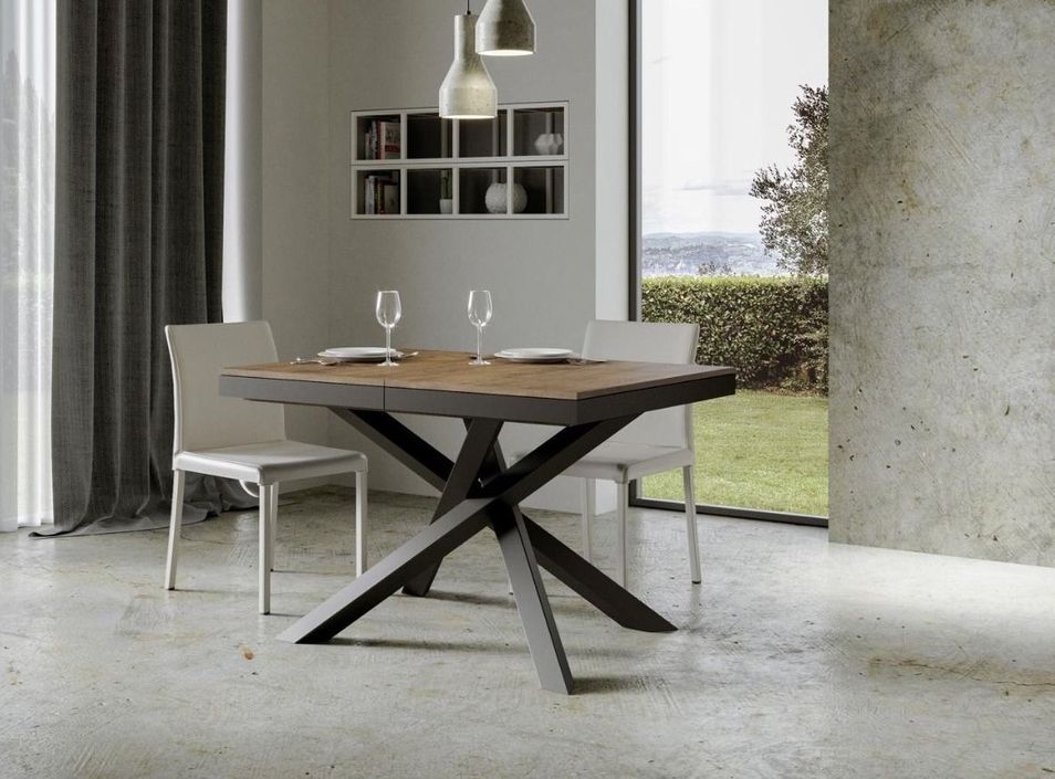 Table extensible bois marron et cadre anthracite 120/380 cm Klass - Photo n°2
