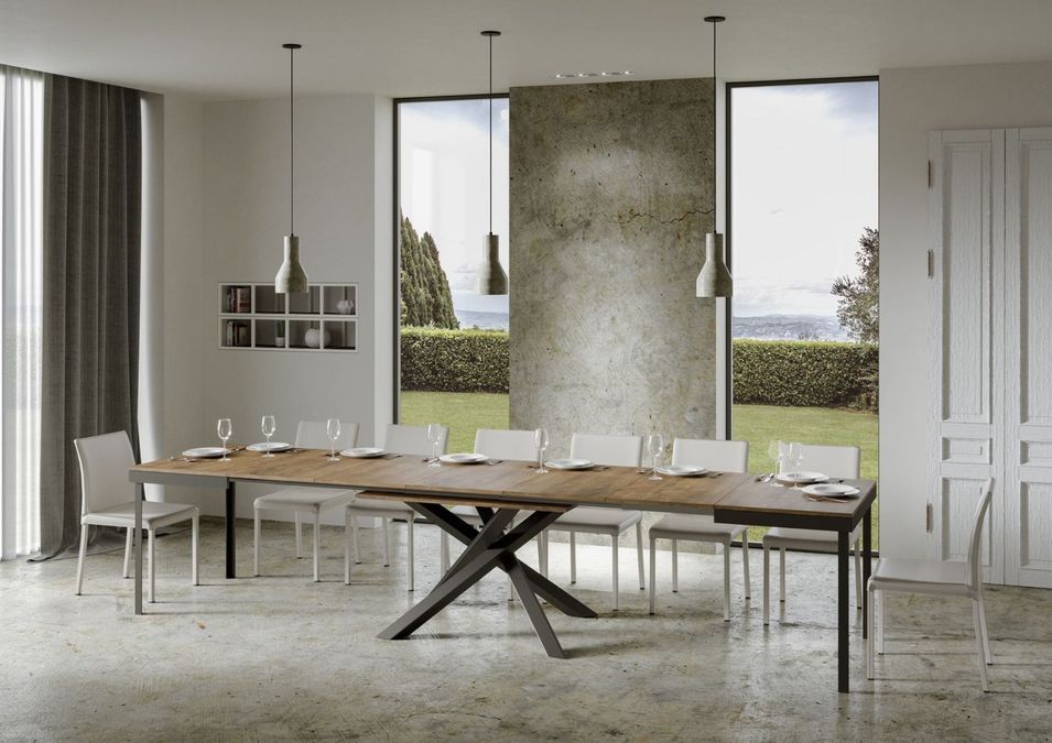 Table extensible bois marron et cadre anthracite 120/380 cm Klass - Photo n°3
