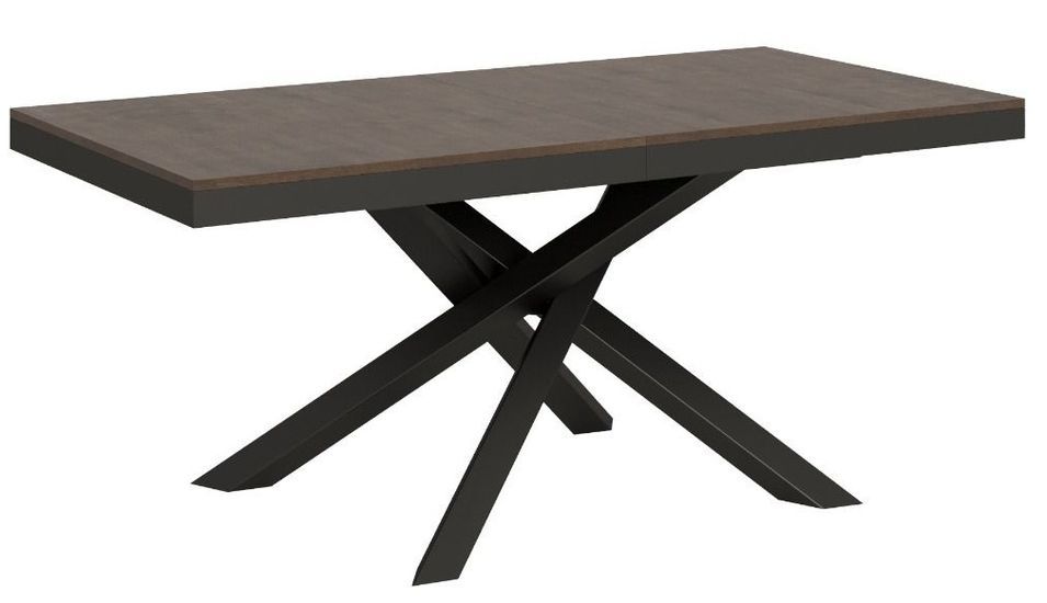 Table extensible 6 à 18 personnes bois marron et pieds entrelacés anthracite L 160 à 420 cm Klass - Photo n°1