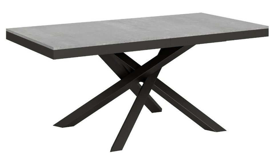 Table extensible 6 à 18 personnes gris béton et pieds entrelacés anthracite L 160 à 420 cm Klass - Photo n°1