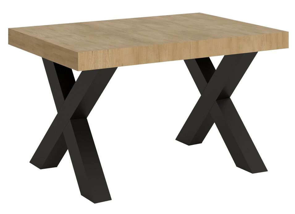 Table extensible 6 à 18 places L 130 à 390 cm bois clair et pieds métal gris foncé Fario - Photo n°1