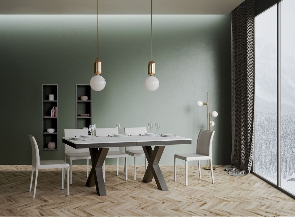 Table extensible 6 à 20 places L 160 à 420 cm blanc et cadre métal gris foncé Tsara - Photo n°4