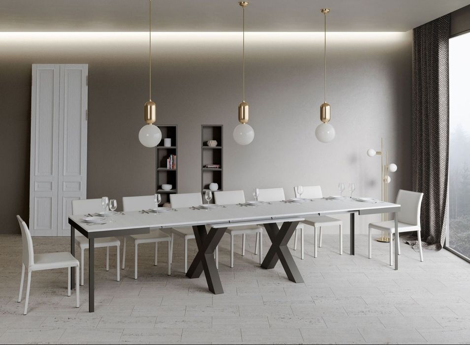 Table extensible 6 à 20 places L 160 à 420 cm blanc et cadre métal gris foncé Tsara - Photo n°2