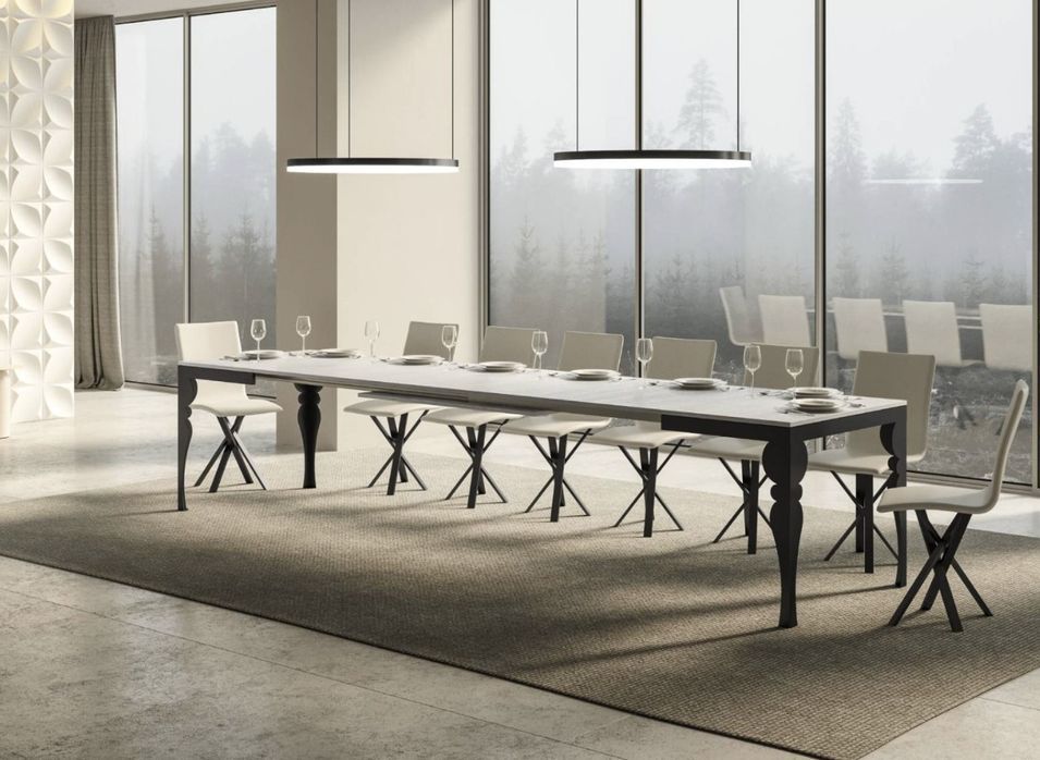 Table extensible 6 à 20 places L 160 à 420 cm blanc et pieds gris foncé Patone - Photo n°2