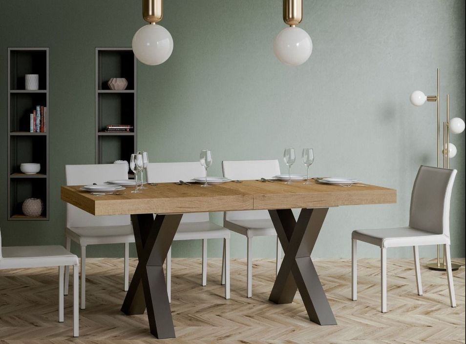 Table extensible 6 à 20 places L 160 à 420 cm bois clair et pieds métal gris foncé Fario - Photo n°2
