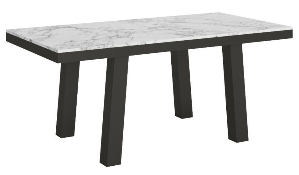 Table extensible 6 à 20 places L 160 à 420 cm effet marbre blanc et cadre métal anthracite Bidy - Photo n°1