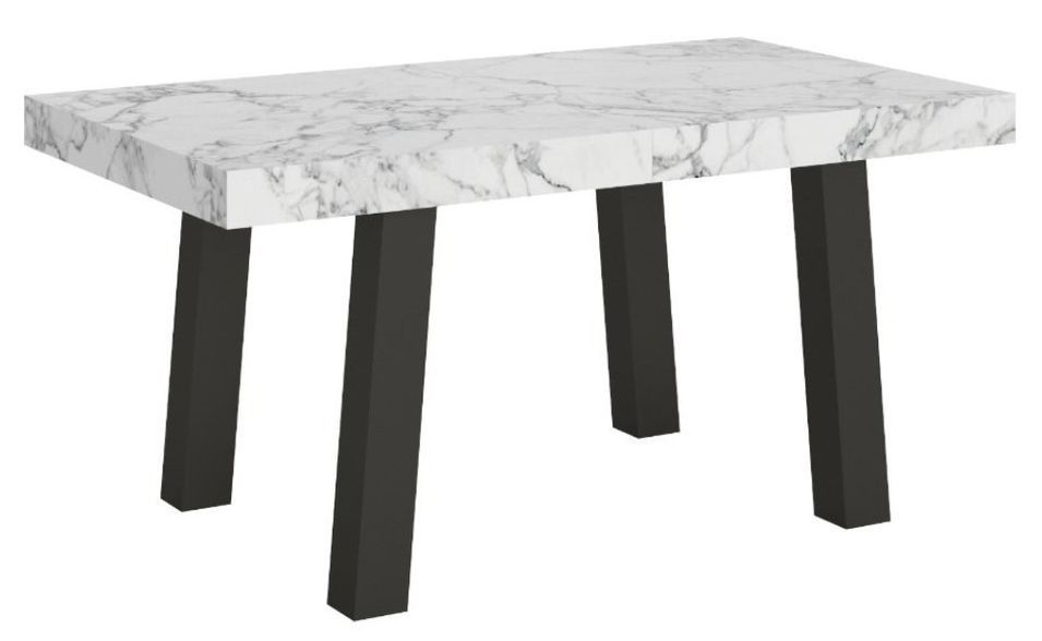 Table extensible 6 à 20 places L 160 à 420 cm effet marbre blanc et pieds métal anthracite Bidy - Photo n°1