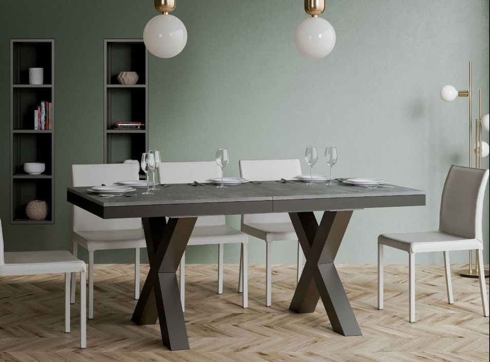 Table extensible 6 à 20 places L 160 à 420 cm gris béton et cadre métal gris foncé Tsara - Photo n°3