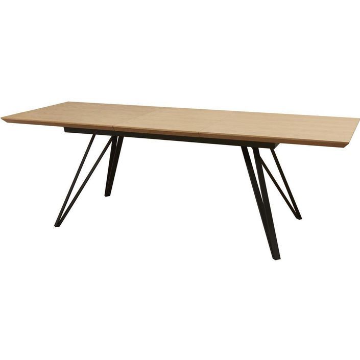Table extensible 8 à 12 personnes bois massif clair et pieds métal noir 180 à 240 cm Moritz - Photo n°5