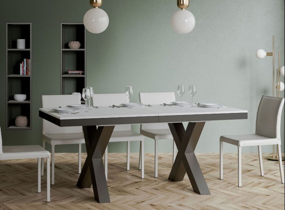 Table extensible 8 à 12 places L 180 à 284 cm blanc et cadre métal gris foncé Tsara - Photo n°2