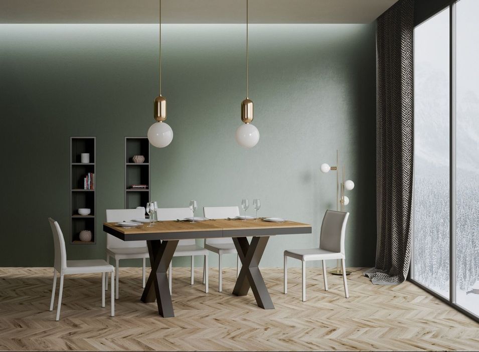 Table extensible 8 à 12 places L 180 à 284 cm bois clair et cadre métal gris foncé Tsara - Photo n°4
