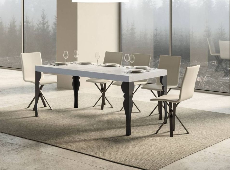 Table extensible 8 à 20 personnes blanc et pieds métal anthracite L 180 à 440 cm Torza - Photo n°2