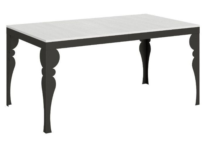Table extensible 8 à 20 personnes blanc et pieds métal anthracite L 180 à 440 cm Torza - Photo n°1