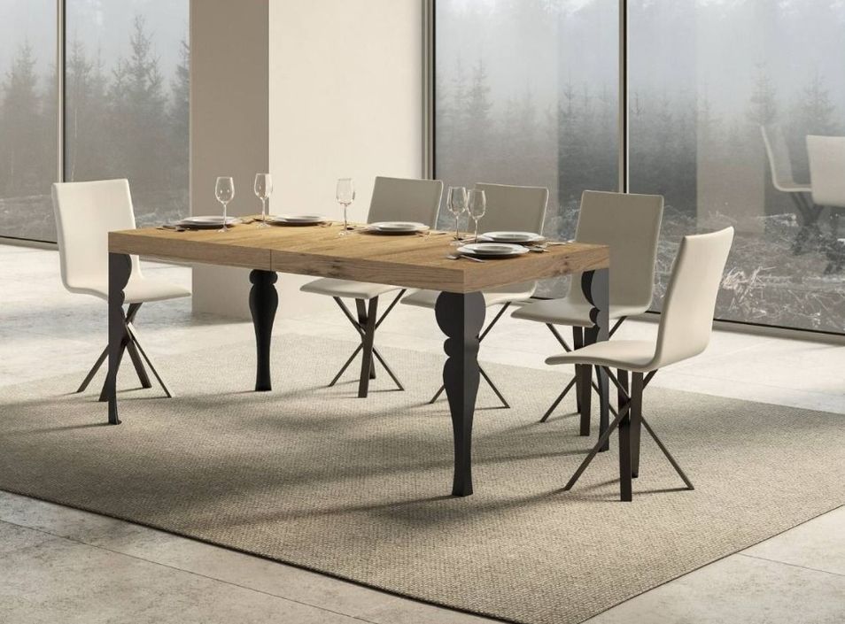 Table extensible 8 à 20 personnes chêne clair et pieds métal anthracite L 180 à 440 cm Torza - Photo n°2