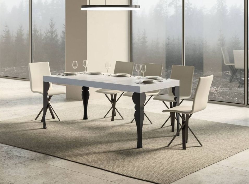 Table extensible 8 à 20 places L 180 à 440 cm blanc effet marbre et pieds gris foncé Patone - Photo n°4