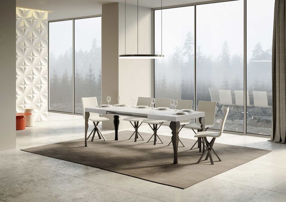 Table extensible 8 à 20 places L 180 à 440 cm blanc effet marbre et pieds gris foncé Patone - Photo n°3
